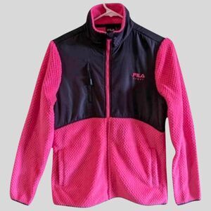 Fila Sport Jacket Women’s Small Pink Gray Fleece Zip Outdoor Fall Layer Faux Fur